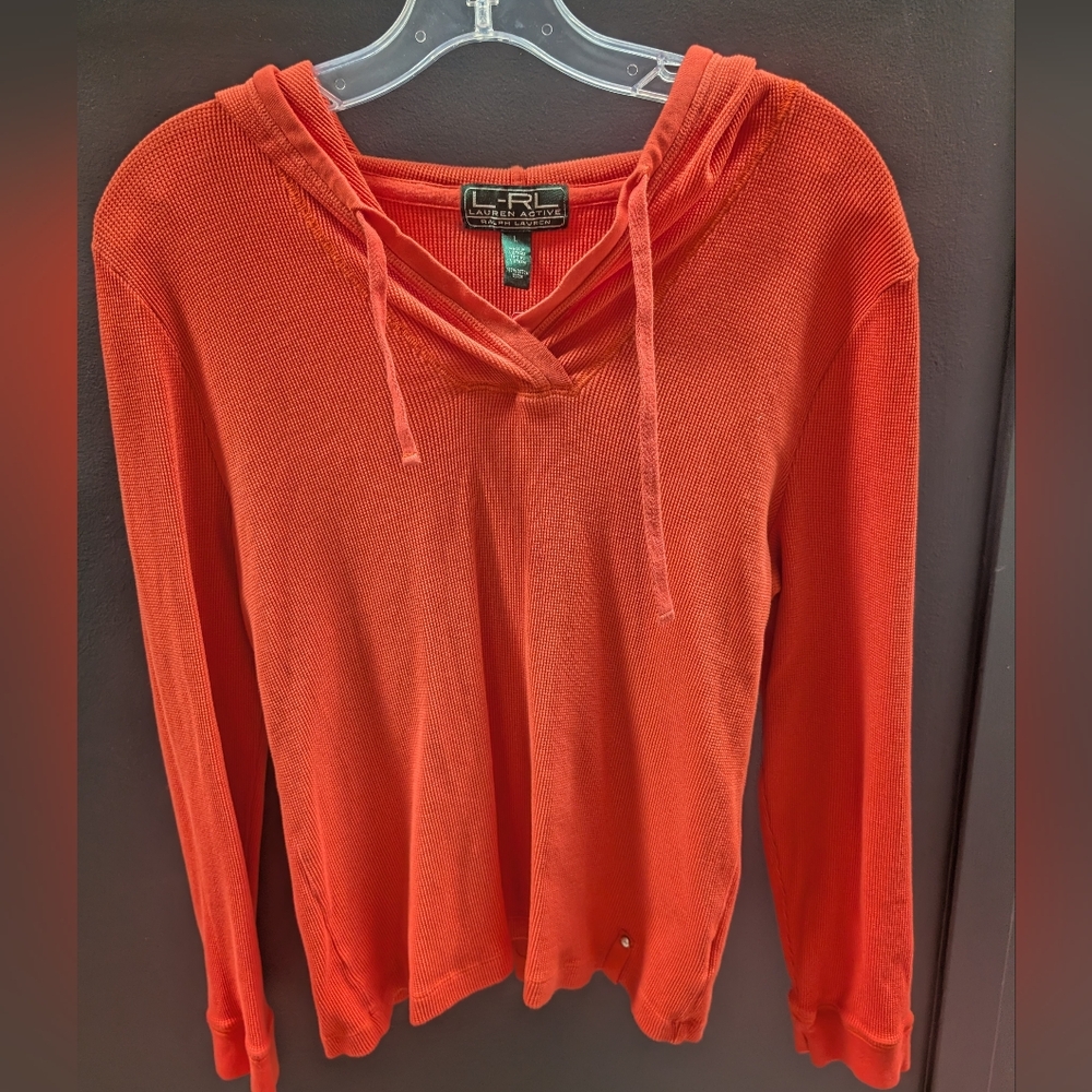 Ralph Lauren Orange Waffle-Knit Hooded Pullover